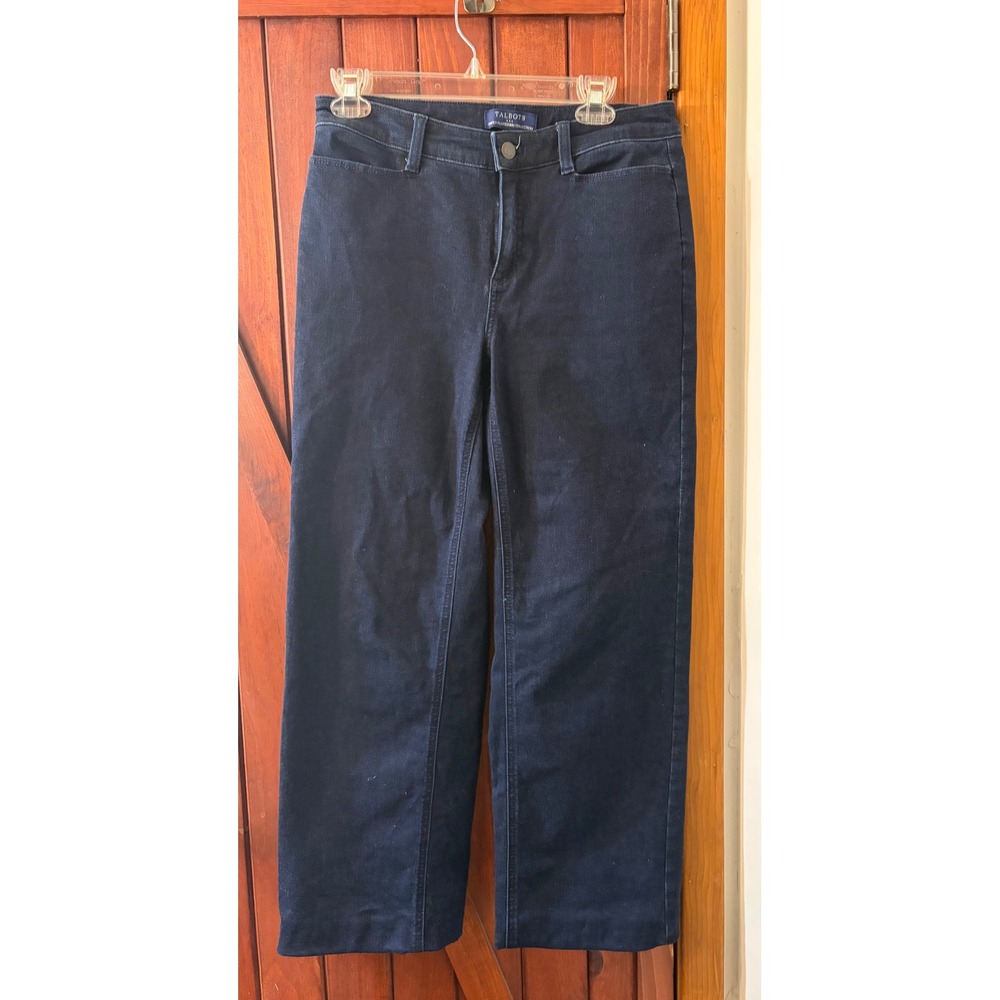 Talbots Simply Flattering Wide Leg Jeans Indigo Blue Denim Petite 6P Dark Wash
